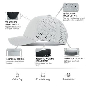 <span class=keywords><strong>Casquette</strong></span> de baseball à séchage rapide avec logo personnalisé, imperméable, perforée au laser, respirante, 6 panneaux, pour le golf et le sport - Product Image 6