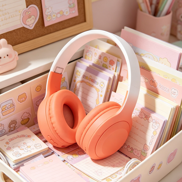 Gradient Peach Orange Color Wireless Stereo Headphones Over-Ear Wireless Blue Tooth Headset Fashion Design Custom Logo