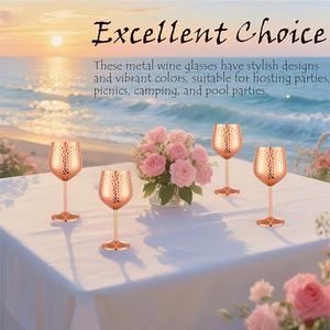 أكواب نبيذ كلاسيكية أنيقة من يوني سويت، سعة 550 مل، من الفولاذ المقاوم للصدأ بلون ذهبي وردي وتشطيب مطروق، طقم من 4 قطع، مثالية كهدايا للأعمال والعشاء - Product Image 4