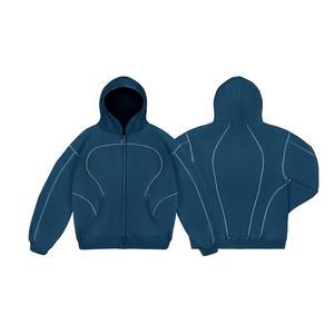 Sweat à capuche brodé streetwear à col rond et fermeture éclair, design ligne baggy, fabrication usine, vente en gros - Product Image 2