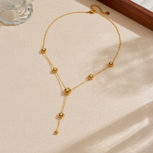 Gold Plated Rose Pendant Y Shape Chain Necklace With Diamond Inlay For Wedding Daily Wear - Product Image 3