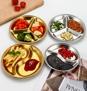 Round Stainless Steel Food Seasoning Tray BBQ Pepper Roast Meat Sauce Dishes Separate Sushi Vinegar Soy Dipping Bowls