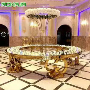 Table de Banquet en métal doré, modèle de luxe demi-lune, élégant, meuble pour fête de mariage, demi-cercle