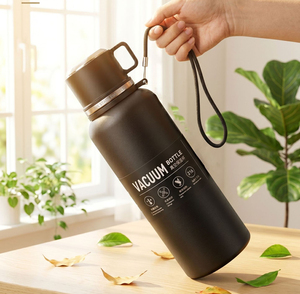 Bouteille d'eau isotherme en acier inoxydable, grande capacité, avec sangle de transport, couvercle portable, pour camping et randonnée en plein air - Product Image 3