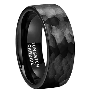 מכירה לוהטת 8mm שחור מרוקע טונגסטן אופנה Mens אצבע טבעת חתונה טבעת