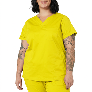 Women's Burgundy V-Neck <b>Scrub</b> <b>Top</b> Cotton Polyester Woven Hospital Uniform <b>Scrub</b> <b>Tops</b> - Product Image 3