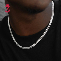 Collier Hip Hop Iced Out en Argent Sterling avec Diamant Moissanite VVS, passe le testeur de diamant, Chaîne Maille Cubaine Miami 8mm