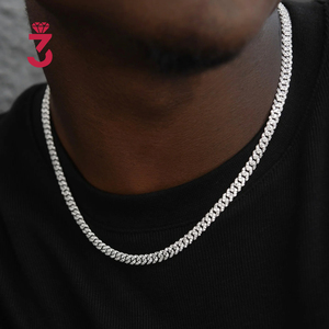 Collar de eslabones cubanos Miami de 8 mm con incrustaciones de moissanita VVS que pasa la prueba <span class=keywords><strong>del</strong></span> diamante, joyería fina de plata de ley, estilo Hip Hop - Product Image 1