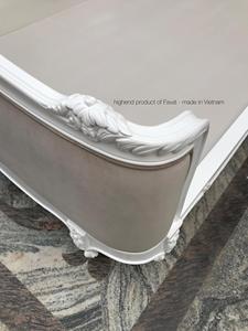 Cama de Madera Maciza Tallada Blanca de Estilo Francés de Lujo con Cabecera Tapizada en Terciopelo, Muebles Clásicos para Dormitorio Real - Product Image 3