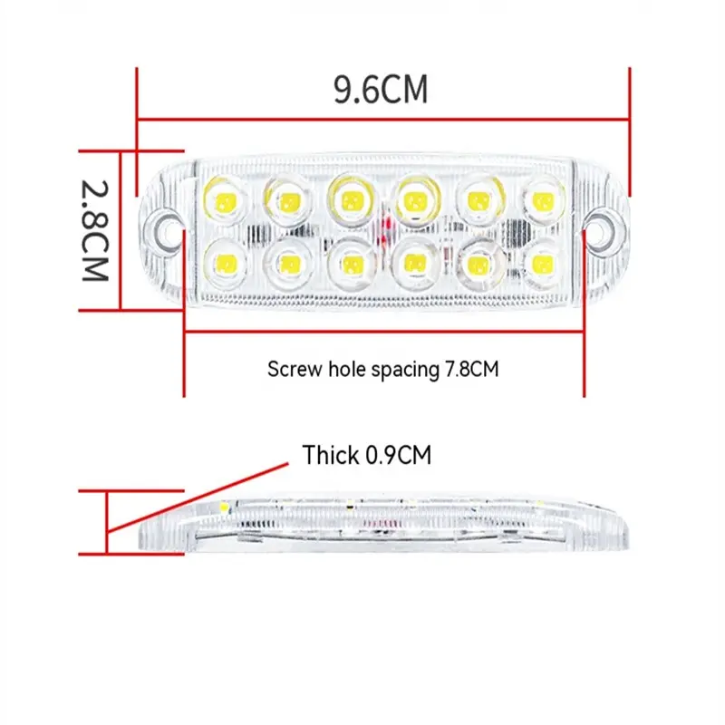 12 LED camion feu de position latéral 12V -60V moto frein stroboscopique lumière LED voiture côté voyant d'avertissement lampe à led