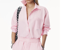 Haut rose à la mode décontracté pour femmes avec manches longues et dos évider chemisier boutonné Design pour le printemps été