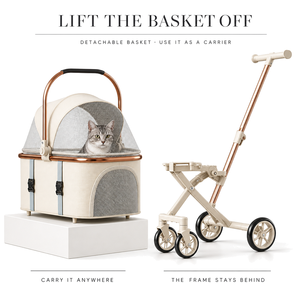 Poussette pliable pour animaux de compagnie avec panier amovible pour chats, 4 roues, auvent en maille, poignée rembourrée - Product Image 5