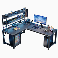 Bureau d'angle convertible moderne avec étagère, table pour ordinateur portable, double bureau pour e-sport, table de bureau en bois en forme de L pour chambre à coucher