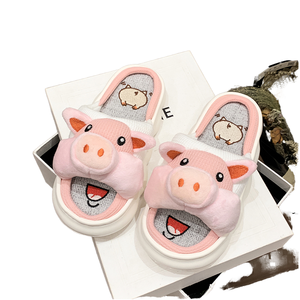 Zapatillas de Casa con Diseño de Cerdito Adorable, Suela de Plástico Grueso, Forro de Algodón, para Masaje de Pies - Product Image 1