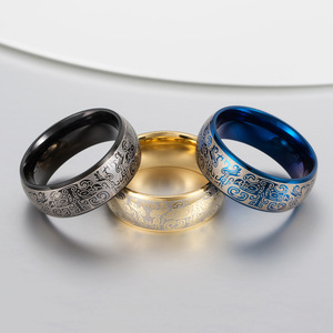 Anillo de Acero de Titanio con Patrón Mitológico Chino Taotie, Color Azul, Dorado y Negro, Joyería Masculina para Uso Diario - Product Image 2