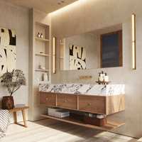 Meuble-lavabo mural de luxe pour salle de bain, avec lavabo et vasque suspendus à LED, ensembles de meubles-lavabos pour hôtel et appartement
