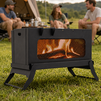 Brasero rectangulaire robuste en acier noir avec fentes pour brochettes et panneaux latéraux en treillis pour jardin