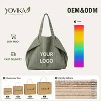 Sac fourre-tout en jute personnalisé OEM, grand format, réutilisable, avec logo imprimé, sac à main robuste, écologique, avec poignées en corde, pour la gym, le sport, les pique-niques, les parcs