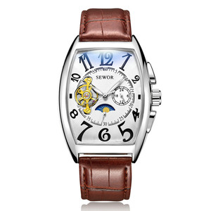 SEWOR Nuovo <span class=keywords><strong>Orologio</strong></span> Meccanico <span class=keywords><strong>Automatico</strong></span> Tourbillon Tonneau Nero e Oro con <span class=keywords><strong>Cinturino</strong></span> in Vera <span class=keywords><strong>Pelle</strong></span> per Uomo - Product Image 3