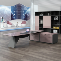 Meubles de bureau de luxe brillants, bureau de direction en forme de L, rose, bureau de direction, table de bureau