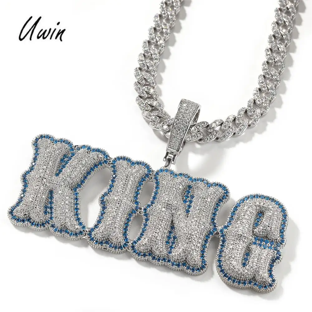 Carta personalizada nome pingente estilo conjunto colar vermelho azul bronze CZ nome personalizado colar hiphop