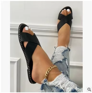 Factory Wholesale Summer Popular Women's Shoes Cross Flat Sandals <b>Slippers</b> - Product Image 6