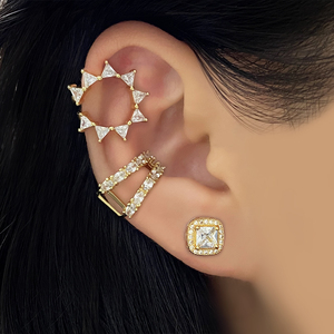 Pendientes de Botón Cuadrados Bonitos de Latón Impermeable con Circonita Cúbica y Baño de Oro de 18K para Mujer, Regalo al por Mayor, Estilo Coreano - Product Image 4