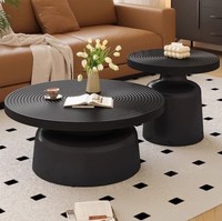 Table basse ronde nordique moderne avec plateau en bois massif et structure en métal pour la maison ou l'hôtel/villa, ensemble de meubles élégants pour le salon