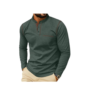 Camisa de manga larga transpirable para Hombre | Top informal con botones y cuello mandarín elegante con detalle en el pecho - Product Image 5