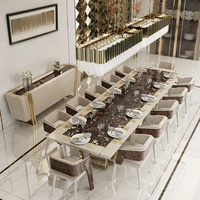 Ensemble de meubles de salle à manger de luxe de grande taille pour villa haut de gamme, table à manger rectangulaire moderne en marbre de luxe pour 12 personnes et ensemble de chaises