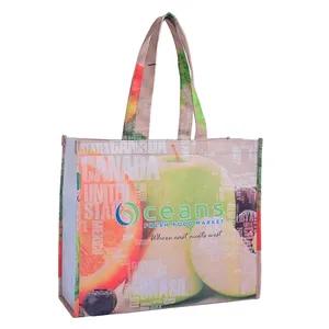 OEM full color printing no film sublimation woven rpet tote bag rpet shoppingbag recycled pet bag