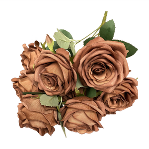 ดอกกุหลาบสีแดงเข้ม9หัว,ดอกกุหลาบประดิษฐ์สำหรับตกแต่งงานแต่งงาน - Product Image 3