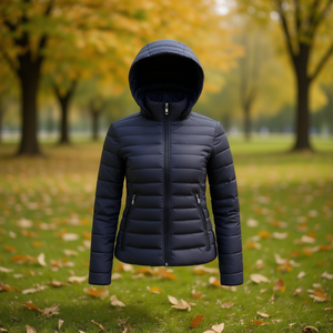 HDJ Quilted <b>Jacket</b> Women Plus Size Hooded Zipper Closure Autumn <b>Lightweight</b> Cotton Filled Outerwear Regular Length - Product Image 2
