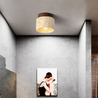 Plafonnier LED en travertin jaune, luminaire en bois japonais, éclairage rond en bois pour salon, couloir, véranda, balcon