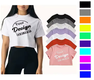 Camisetas cortas personalizadas para mujer, cuello redondo, manga corta, estilo lindo, corte holgado, camiseta para mujer, venta al por mayor - Product Image 1