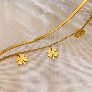 फैशन ज्वेलरी डबल-लेयर स्टेनलेस स्टील चार-पत्ती लटकी हुई महिला के सोने की प्लेटेड टखट - Product Image 3