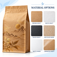 Sachet personnalisé en papier kraft sans fenêtre pour thé Pu'er, scellé sur huit côtés avec marquage à chaud, pour la vente au détail et en gros