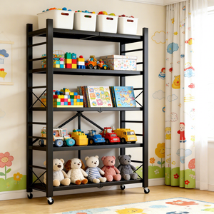 Étagère de rangement moderne en acier au carbone robuste de 80 cm, sans assemblage, CA006, pliable, réglable en hauteur, à plusieurs niveaux - Product Image 1