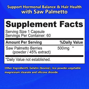El complejo de cápsulas de Saw Palmetto de la etiqueta privada mejora la salud del cabello de la piel apoya la función de la próstata y promueve el equilibrio hormonal - Product Image 2