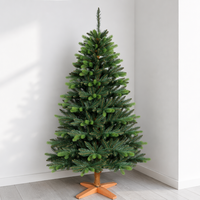 Sapin de Noël réaliste de luxe de haute qualité avec base en bois, pré-éclairé, à charnières, 1,5 m, 1,8 m, 2,1 m, 2,4 m, 2,7 m, 3 m, décoration de Noël