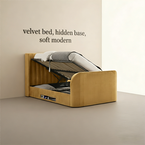 <span class=keywords><strong>Lit</strong></span> Double Queen Size avec Rangement Relevable, Cadre <span class=keywords><strong>de</strong></span> <span class=keywords><strong>Lit</strong></span> Rembourré Smart Cloud, Ottoman en Velours avec <span class=keywords><strong>TV</strong></span> Intégrée - Product Image 2