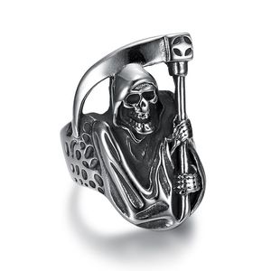 <b>Skull</b> And Scythe Men's <b>Ring</b> Titanium Steel Silver Color Asymmetry Design Gift Jewelry For Men - Product Image 2