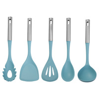 Set Peralatan Dapur Silikon Food-Grade 5 Buah 430-Gauge Anti Lengket Tahan Panas, Termasuk Sendok Sup, Spatula Berlubang, Penyaji Pasta, dan Sendok Sayur