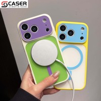 Casing Ponsel Magnetik Warna Kontras Candy Vibrant, Bagian Belakang Matte Solid, Bahan TPU Lembut untuk iPhone 13-18 dengan Jendela Kamera Besar
