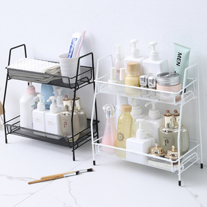 Support de rangement cosmétique à double couche en fer forgé, organisateur de bureau pour articles de maquillage et de soins de la peau, style nordique - Product Image 4