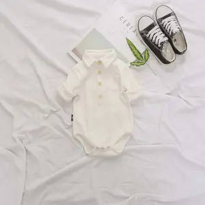 factory directly sale Polo Plain baby grown short sleeve baby bodysuit rib cotton infant rompers