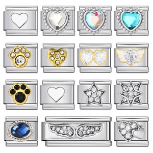 Heart Star Paw Wing <b>Crystal</b> Italian Charms Stainless Steel Rhinestone Square Links 9mm Enamel DIY <b>Bracelet</b> Module Beads Jewelry - Product Image 1
