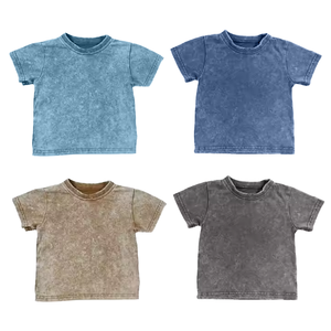 T-shirt estiva 100% in cotone retrò con pietra classica con lavaggio acido t-shirt per ragazzi e <span class=keywords><strong>ragazze</strong></span> marrone chiaro - Product Image 1