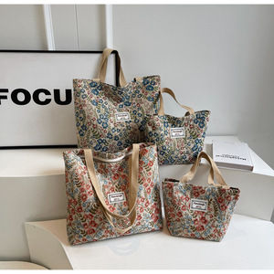 Floral <b>Canvas</b> Tote <b>Bag</b> <b>Large</b> Capacity Shoulder Shopper Handbag Cotton Shopping <b>Bag</b> for Daily Travel - Product Image 1