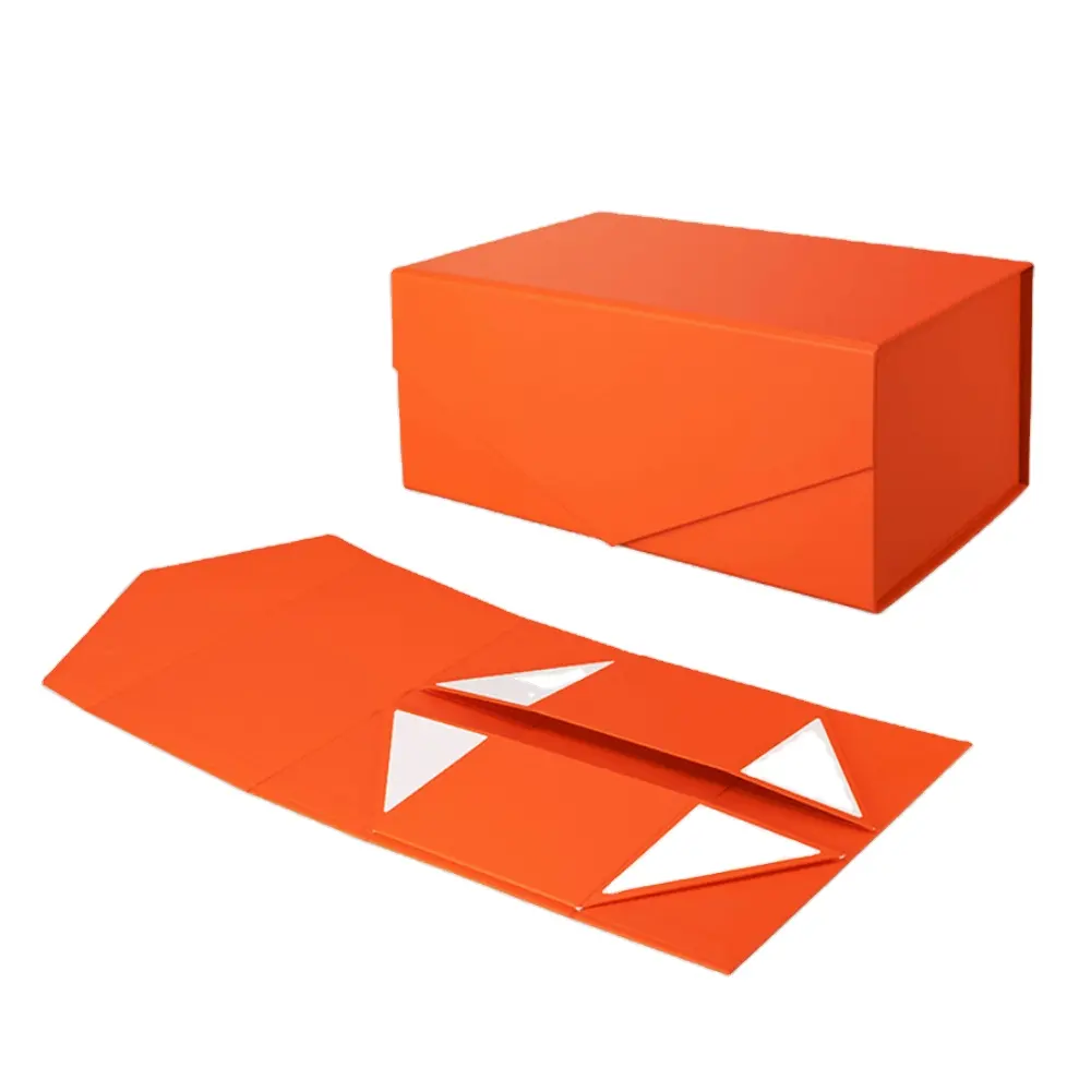 Özel baskılı karton mat turuncu mıknatıs karton kutu hediye ambalaj manyetik Flip kağıt katlanır hediye kutusu üreticisi